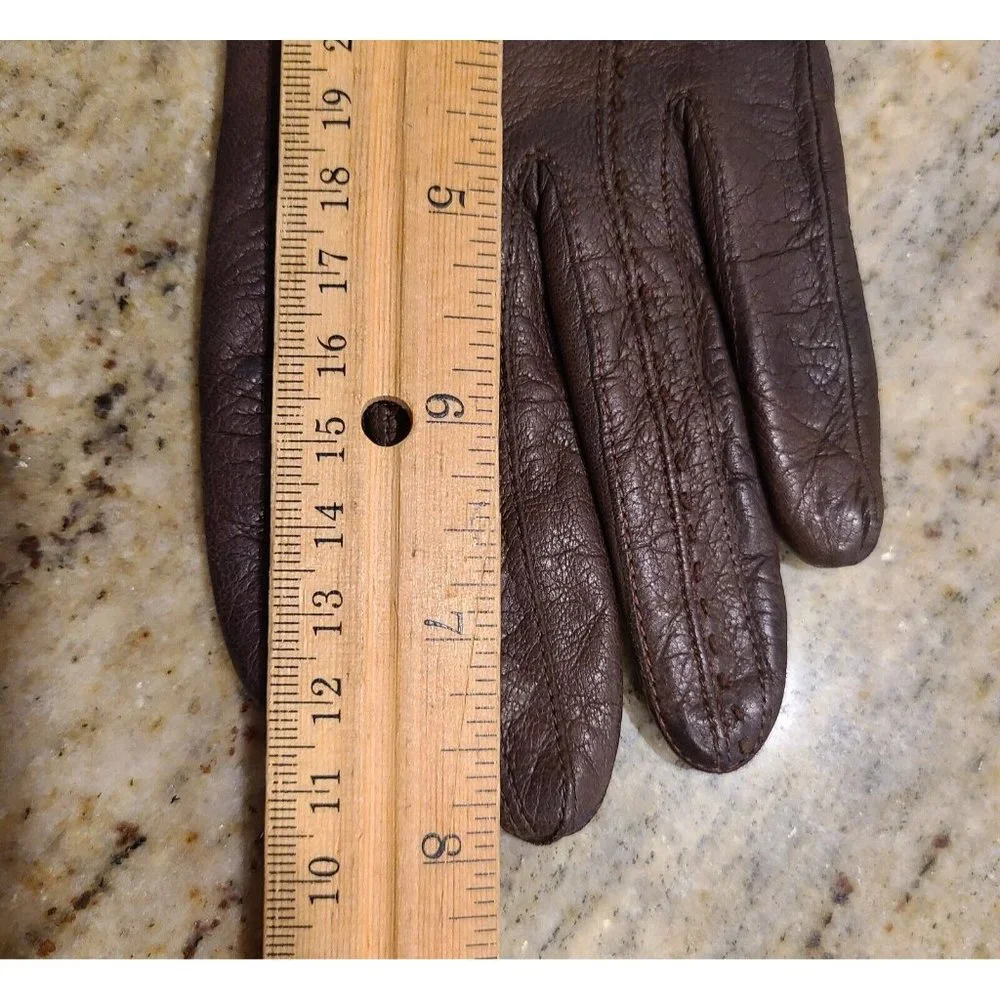 Vintage Size S 6.5 Brown Leather Acrylic Knit Lined 8